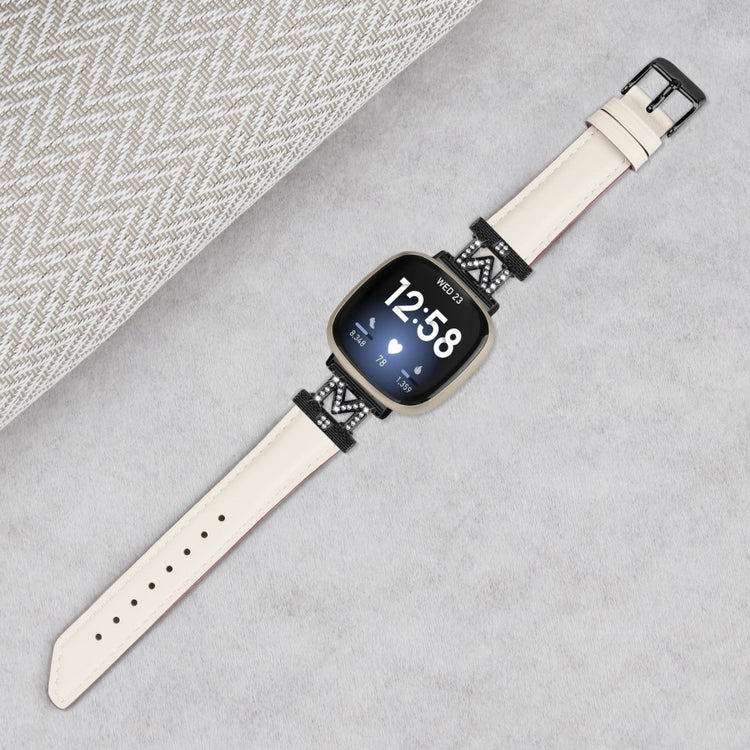 Godt Ægte Læder Og Rhinsten Universal Rem passer til Fitbit Smartwatch - Hvid#serie_1