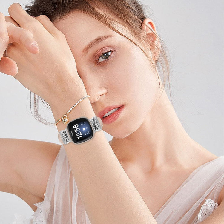 Silver Buckle Watch Strap Fitbit Versa 3 / 4 / Sense / Sense 2 Butterfly Connector Adjustable Band - Apricot#serie_3