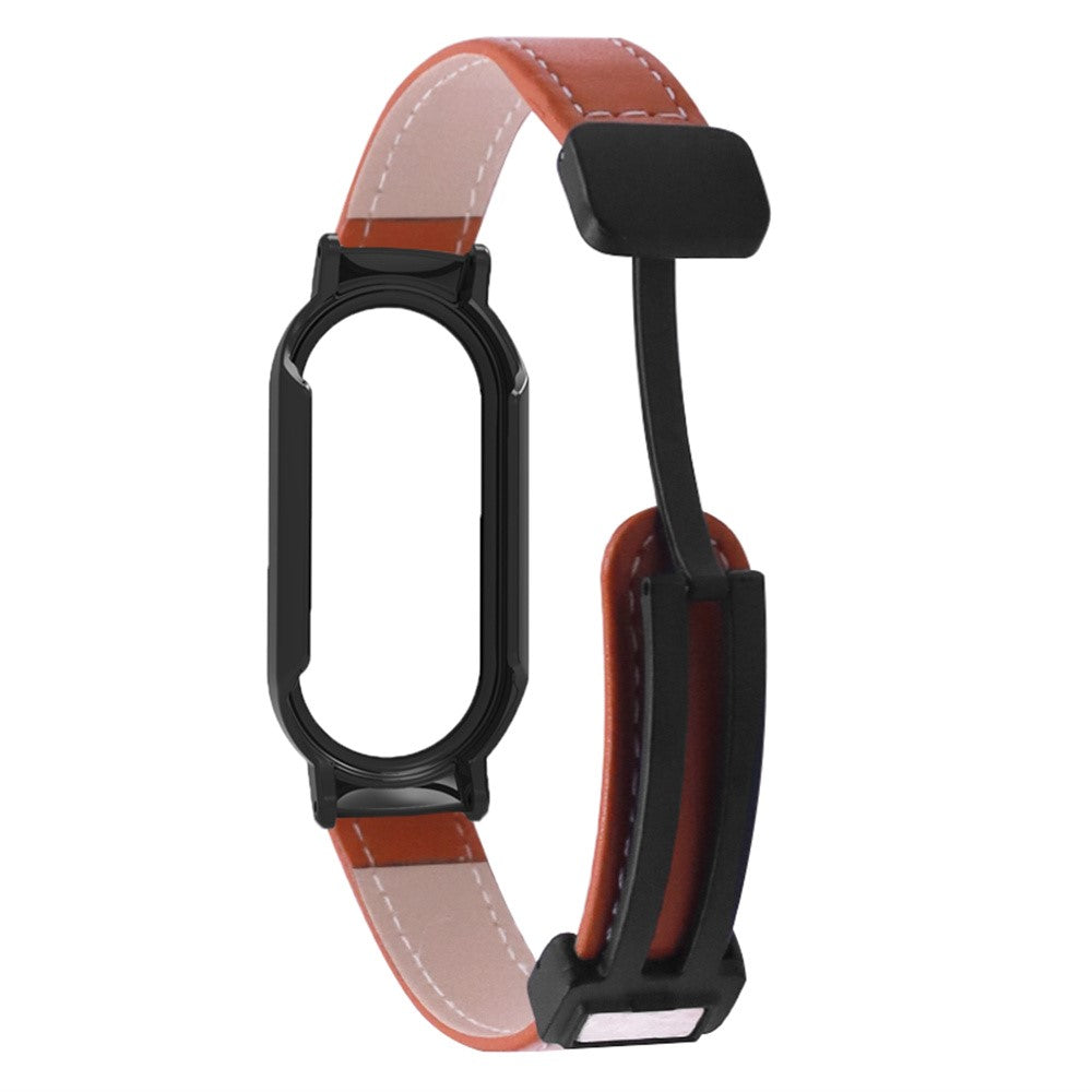 Xiaomi Smart Band 8 / Smart Band 8 NFC Leather Watch Band Magnetic Buckle Strap with Watch Case / Screen Protector - Brown#serie_3