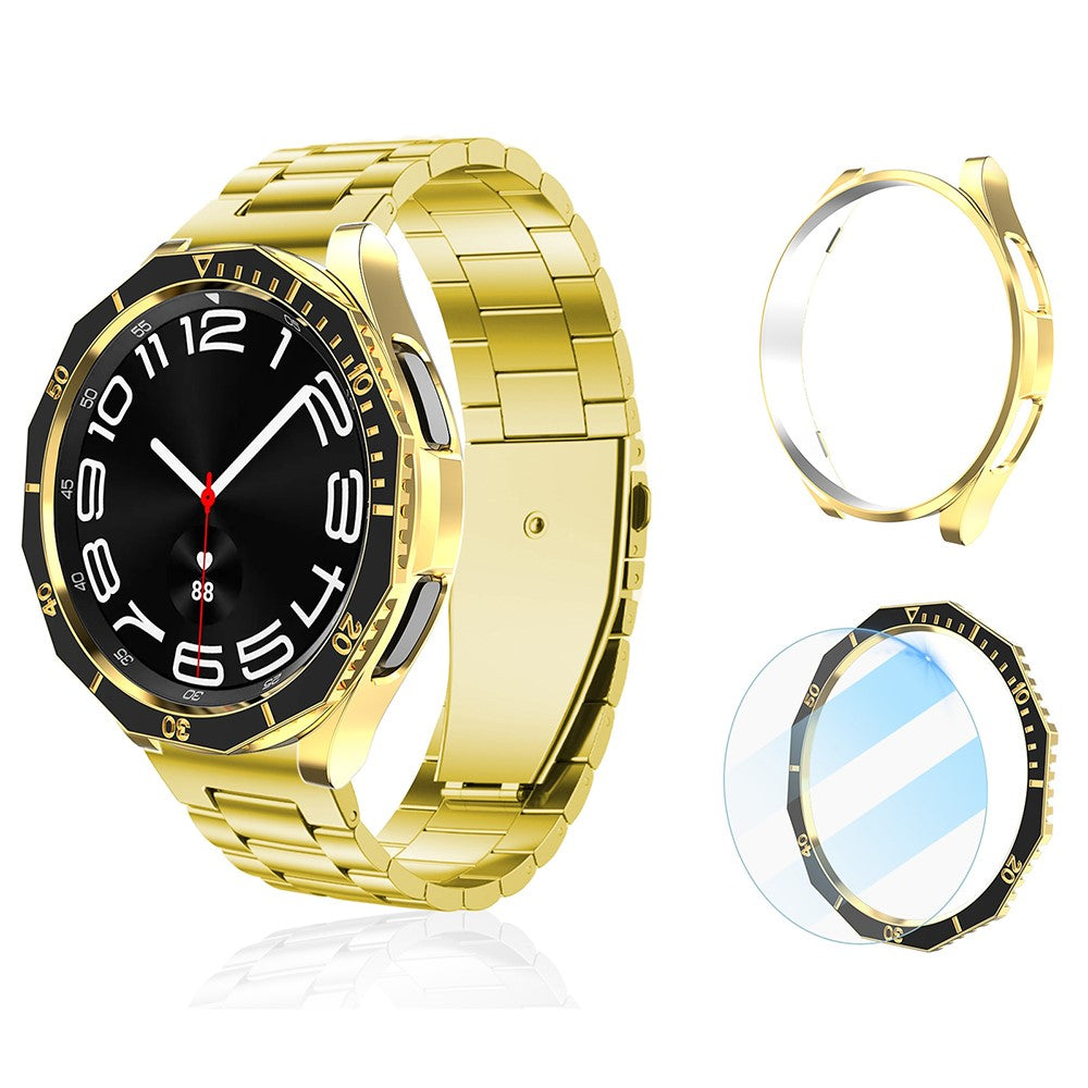 Samsung Galaxy Watch6 Classic 43mm Bump Resistant Case with Tempered Glass FilmandDial Bezel Ring Watch Case Cover - Black+Gold#serie_1