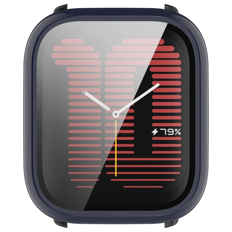 Rigtigt Godt Cover med Skærmbeskytter i Silikone og Glas passer til Amazfit Active - Blå#serie_2