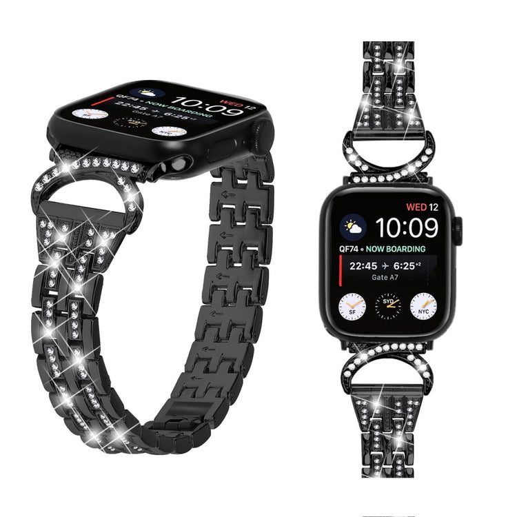 Super Sejt Metal Og Rhinsten Universal Rem passer til Apple Smartwatch - Sort#serie_1