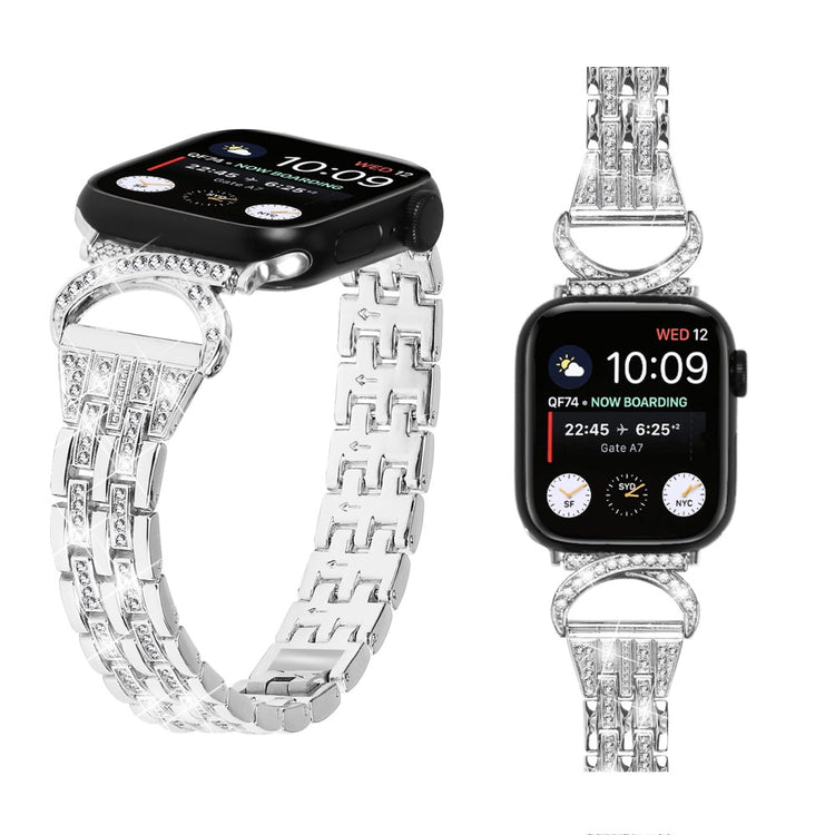 Super Sejt Metal Og Rhinsten Universal Rem passer til Apple Smartwatch - Sølv#serie_4
