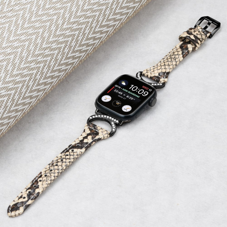 Smuk Ægte Læder Og Rhinsten Universal Rem passer til Apple Smartwatch - Hvid#serie_4