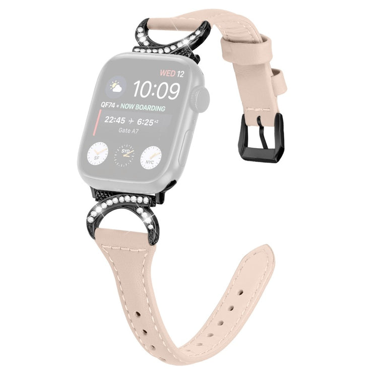 Smuk Ægte Læder Og Rhinsten Universal Rem passer til Apple Smartwatch - Beige#serie_5