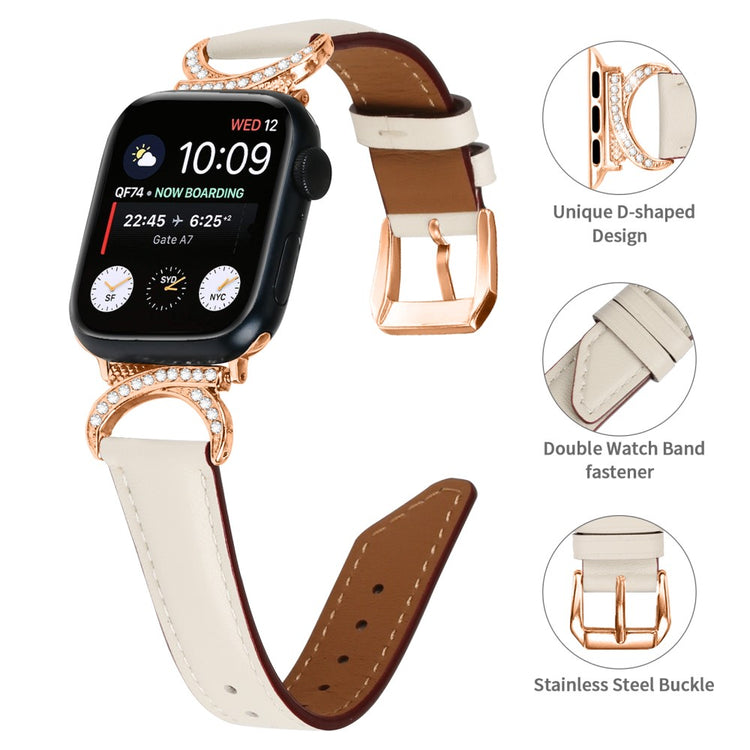 Mega Slidstærk Ægte Læder Universal Rem passer til Apple Smartwatch - Hvid#serie_5