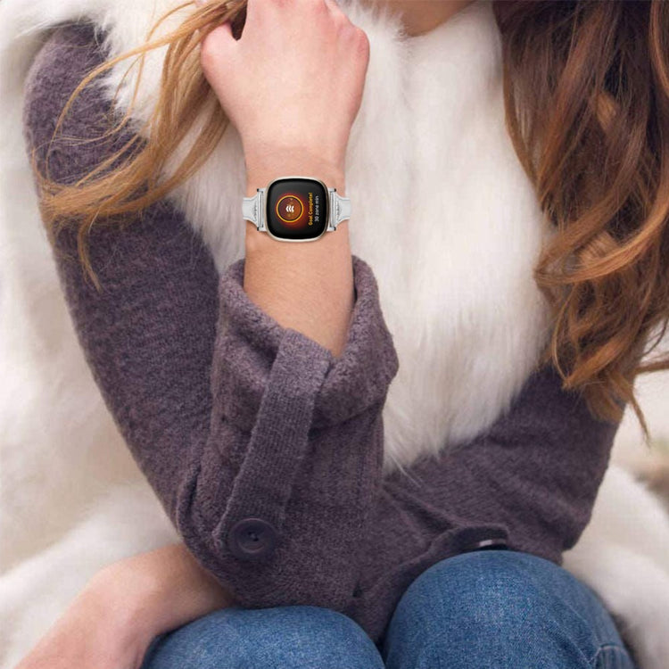 Ægte Læder Universal Rem passer til Fitbit Sense 2 / Fitbit Versa 4 - Sølv#serie_6