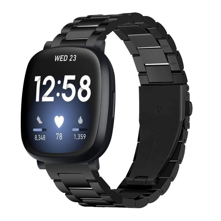 Kønt Metal Universal Rem passer til Fitbit Sense 2 / Fitbit Versa 4 - Sort#serie_1