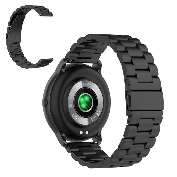 22mm Universal elegant three bead stainless steel watch band - Black#serie_1