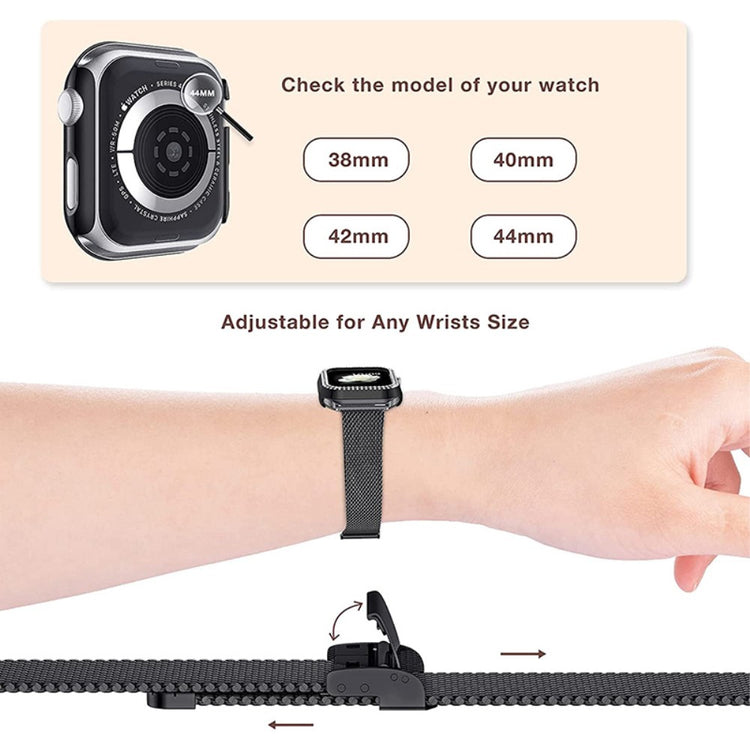 Apple Watch Series 8 (41mm) / Apple Watch Series 7 41mm Metal, Plastik og Rhinsten Rem - Sort#serie_1