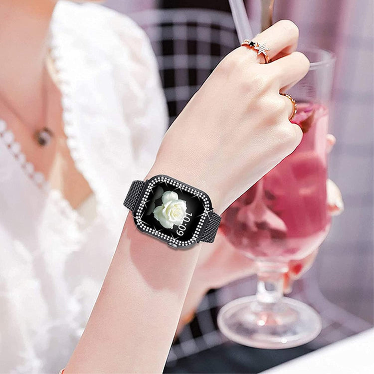 Apple Watch Series 8 (41mm) / Apple Watch Series 7 41mm Metal, Plastik og Rhinsten Rem - Sort#serie_1