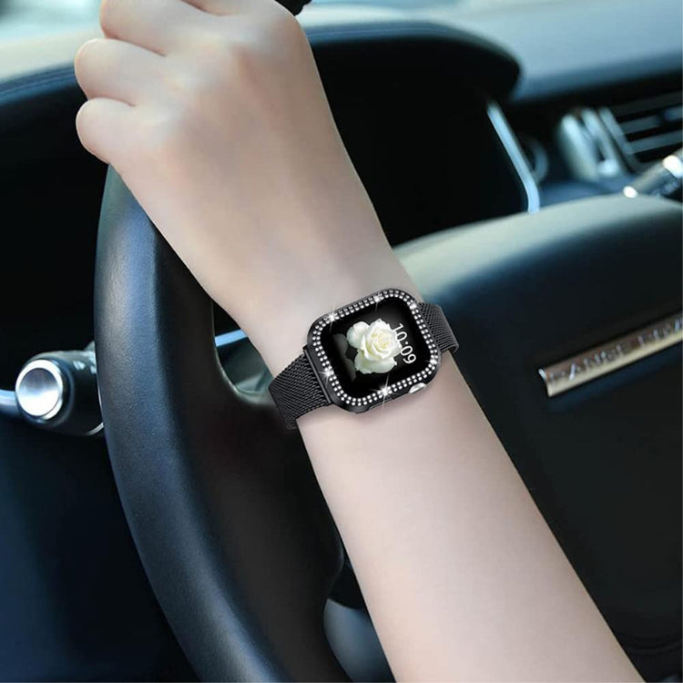 Apple Watch Series 8 (41mm) / Apple Watch Series 7 41mm Metal, Plastik og Rhinsten Rem - Sort#serie_1