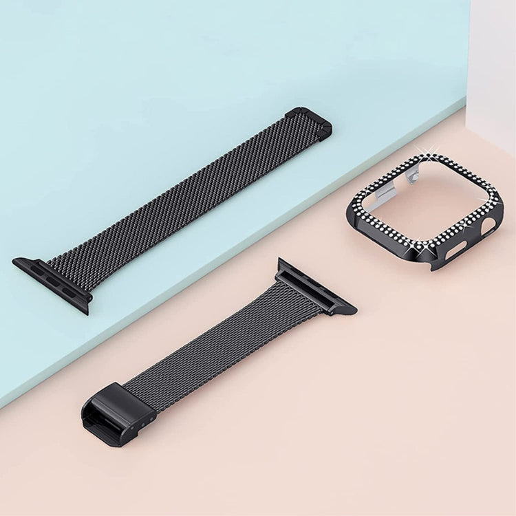 Apple Watch Series 8 (41mm) / Apple Watch Series 7 41mm Metal, Plastik og Rhinsten Rem - Sort#serie_1