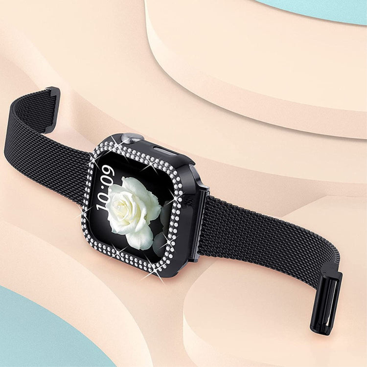 Apple Watch Series 8 (41mm) / Apple Watch Series 7 41mm Metal, Plastik og Rhinsten Rem - Sort#serie_1