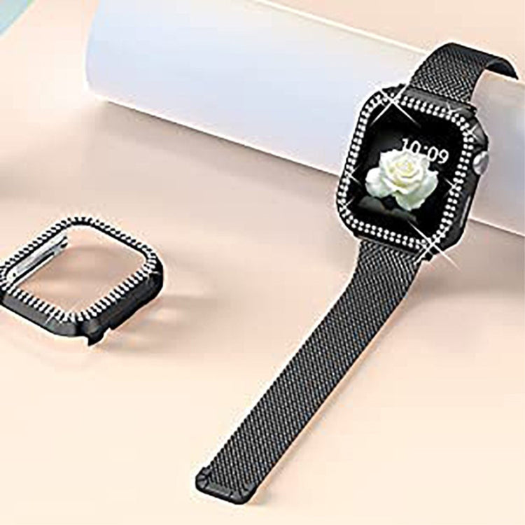 Apple Watch Series 8 (41mm) / Apple Watch Series 7 41mm Metal, Plastik og Rhinsten Rem - Sort#serie_1