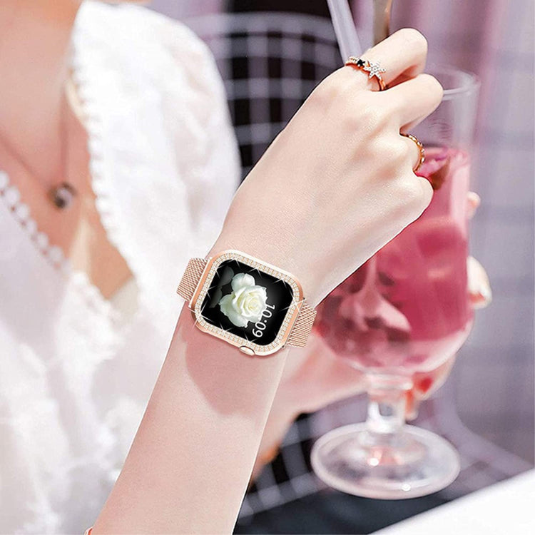 Apple Watch Series 8 (41mm) / Apple Watch Series 7 41mm Metal, Plastik og Rhinsten Rem - Pink#serie_2