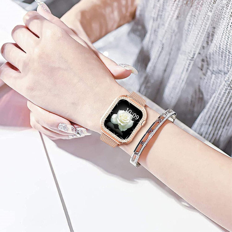 Apple Watch Series 8 (41mm) / Apple Watch Series 7 41mm Metal, Plastik og Rhinsten Rem - Pink#serie_2