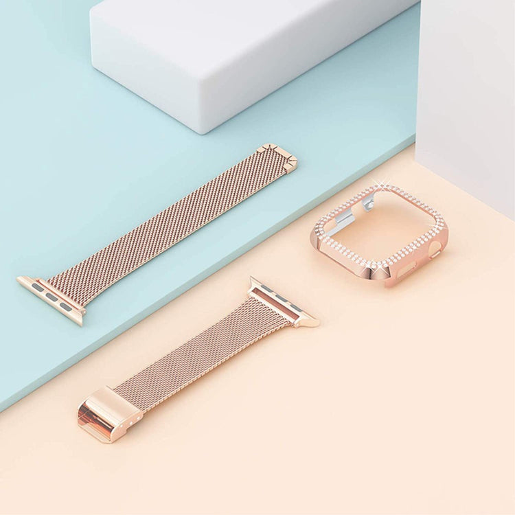 Apple Watch Series 8 (41mm) / Apple Watch Series 7 41mm Metal, Plastik og Rhinsten Rem - Pink#serie_2
