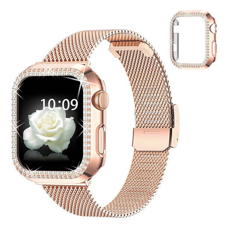 Apple Watch Series 8 (41mm) / Apple Watch Series 7 41mm Metal, Plastik og Rhinsten Rem - Pink#serie_2