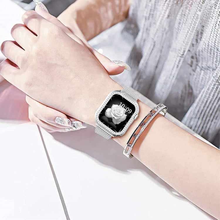 Apple Watch Series 8 (41mm) / Apple Watch Series 7 41mm Metal, Plastik og Rhinsten Rem - Sølv#serie_3