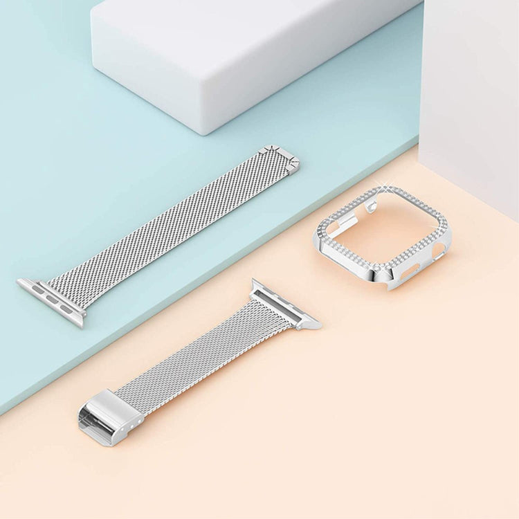 Apple Watch Series 8 (41mm) / Apple Watch Series 7 41mm Metal, Plastik og Rhinsten Rem - Sølv#serie_3