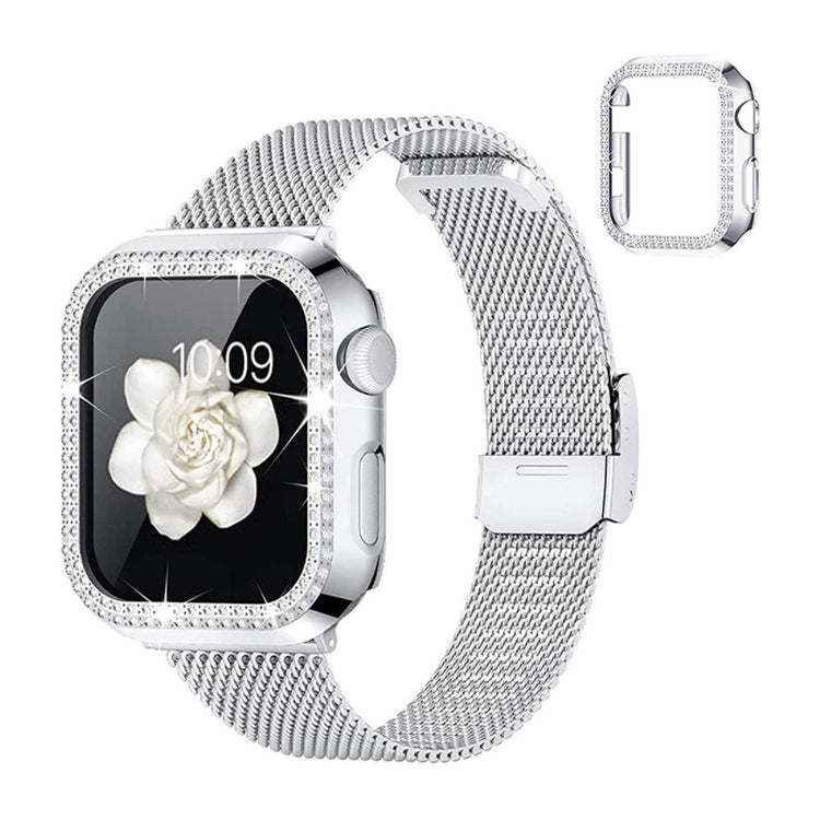 Apple Watch Series 8 (41mm) / Apple Watch Series 7 41mm Metal, Plastik og Rhinsten Rem - Sølv#serie_3