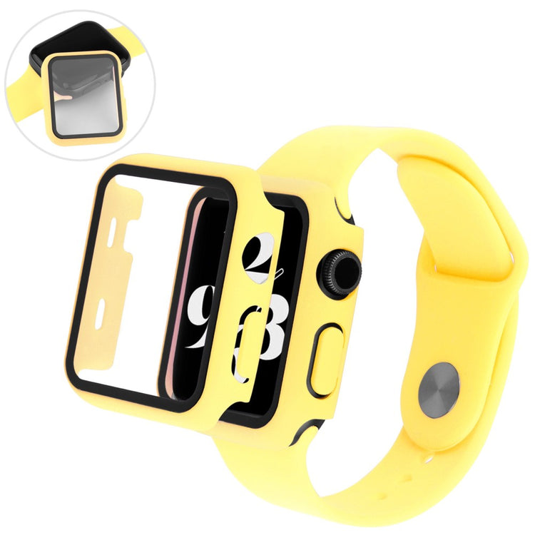 Flot Apple Watch Series 8 (41mm) / Apple Watch Series 7 41mm Cover med Skærmbeskytter i Plastik og Hærdet Glas - Gul#serie_12