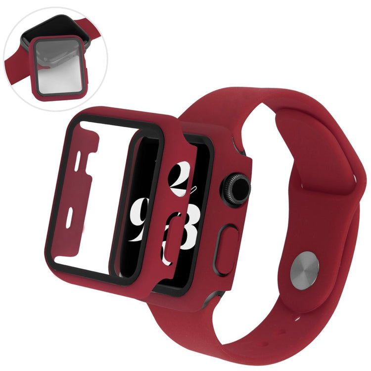 Flot Apple Watch Series 8 (41mm) / Apple Watch Series 7 41mm Cover med Skærmbeskytter i Plastik og Hærdet Glas - Rød#serie_3