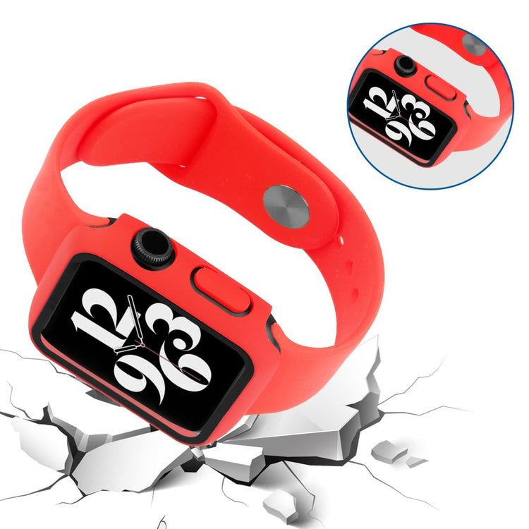 Flot Apple Watch Series 8 (41mm) / Apple Watch Series 7 41mm Cover med Skærmbeskytter i Plastik og Hærdet Glas - Rød#serie_4