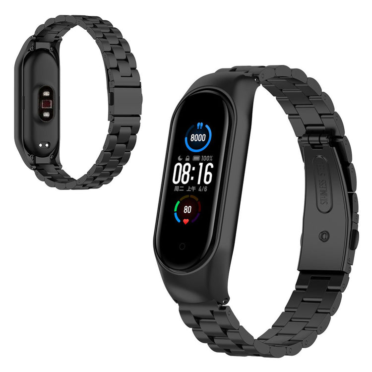 Smuk Xiaomi Mi Smart Band 6 / Xiaomi Mi Band 5 Metal Rem - Sort#serie_8