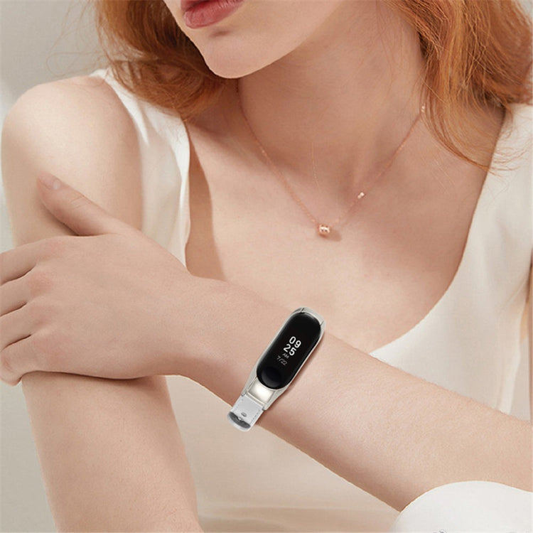 Xiaomi Mi Smart Band 4 / Xiaomi Mi Band 3 Ægte læder Urrem - Hvid#serie_1