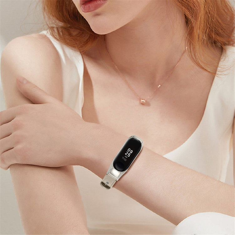 Xiaomi Mi Smart Band 4 / Xiaomi Mi Band 3 Ægte læder Urrem - Hvid#serie_7