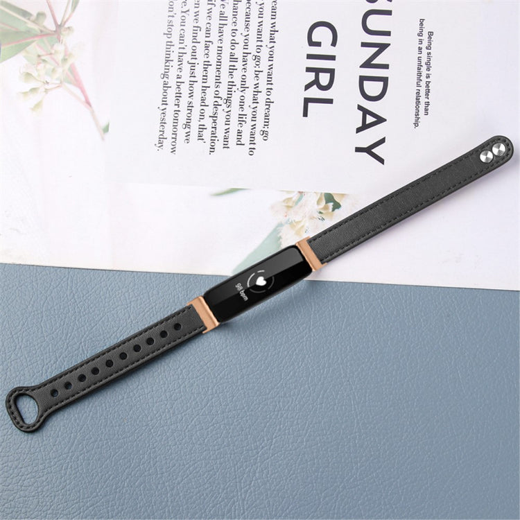 Super skøn Fitbit Inspire 2 / Fitbit Ace 2 Ægte læder Urrem - Sort#serie_2