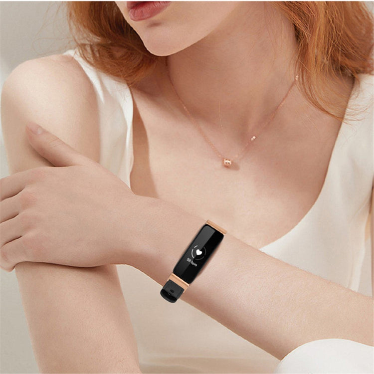 Super skøn Fitbit Inspire 2 / Fitbit Ace 2 Ægte læder Urrem - Sort#serie_2