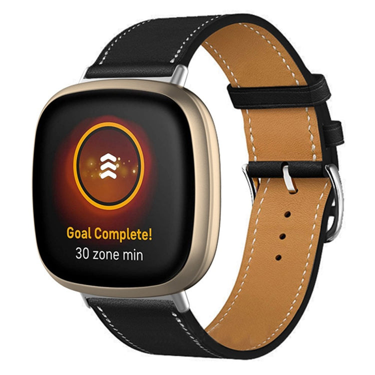 Rigtigt slidstærk Universal Fitbit Ægte læder Rem - Sort#serie_4