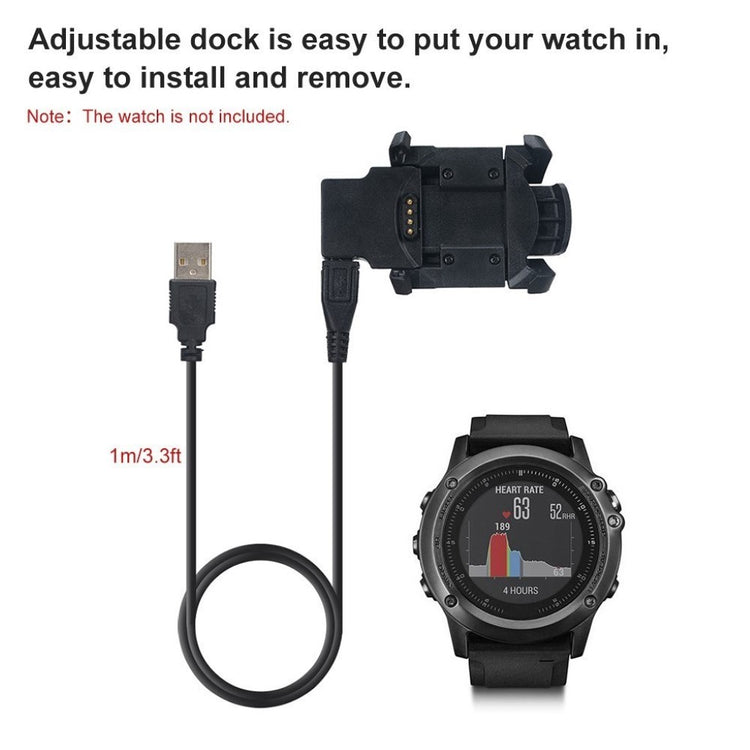 1m Plastik Garmin Quatix 3 / Garmin Fenix 3 USB Opladningskabel - Sort#serie_033