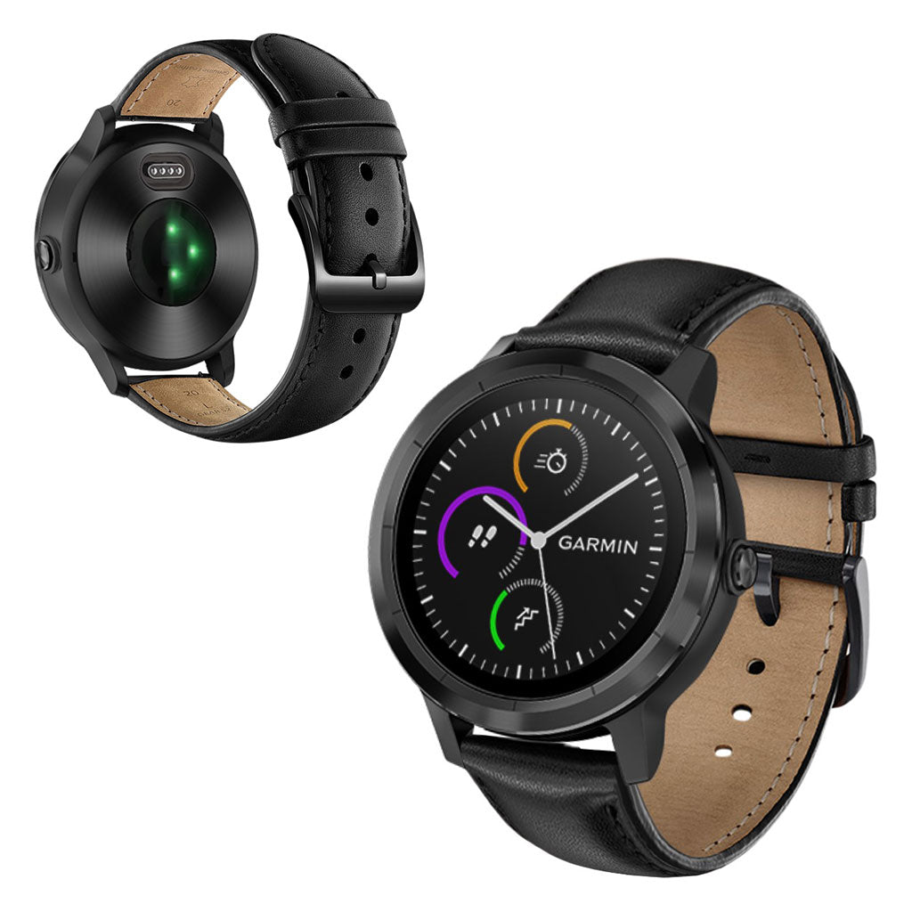 Fed Garmin Vivoactive 3 / Garmin Vivomove HR Ægte læder Rem - Sort#serie_1