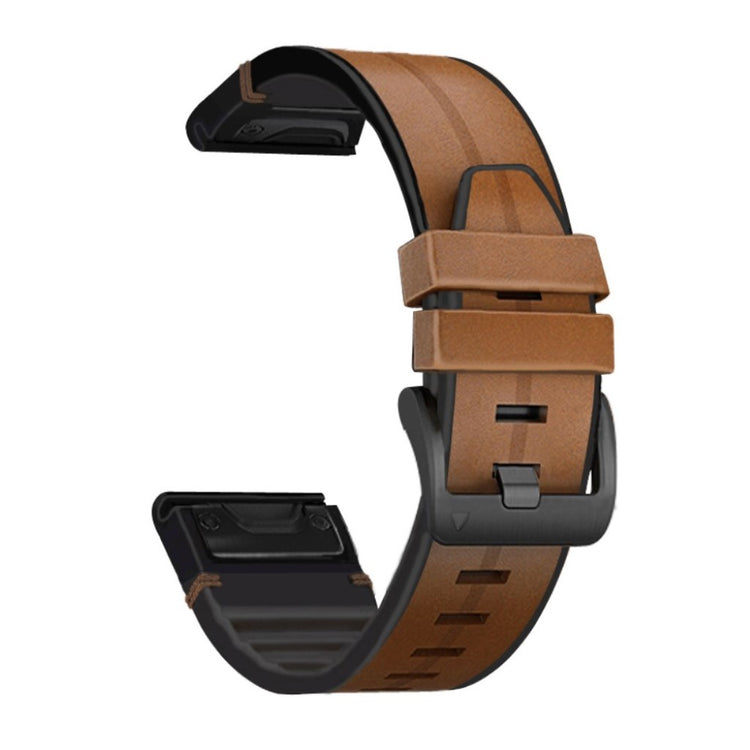 Garmin Fenix 6 / Garmin Fenix 5 Ægte læder og Silikone Rem - Brun#serie_1