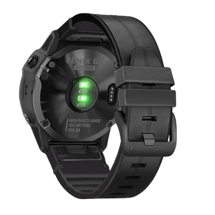 Garmin Fenix 6 / Garmin Fenix 5 Ægte læder og Silikone Rem - Sort#serie_3