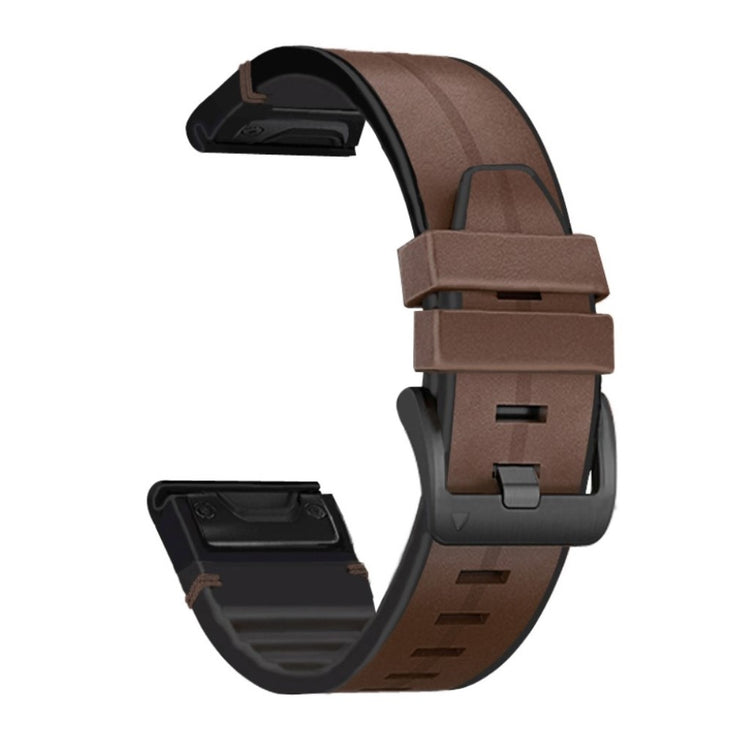 Garmin Fenix 6 / Garmin Fenix 5 Ægte læder og Silikone Rem - Brun#serie_4