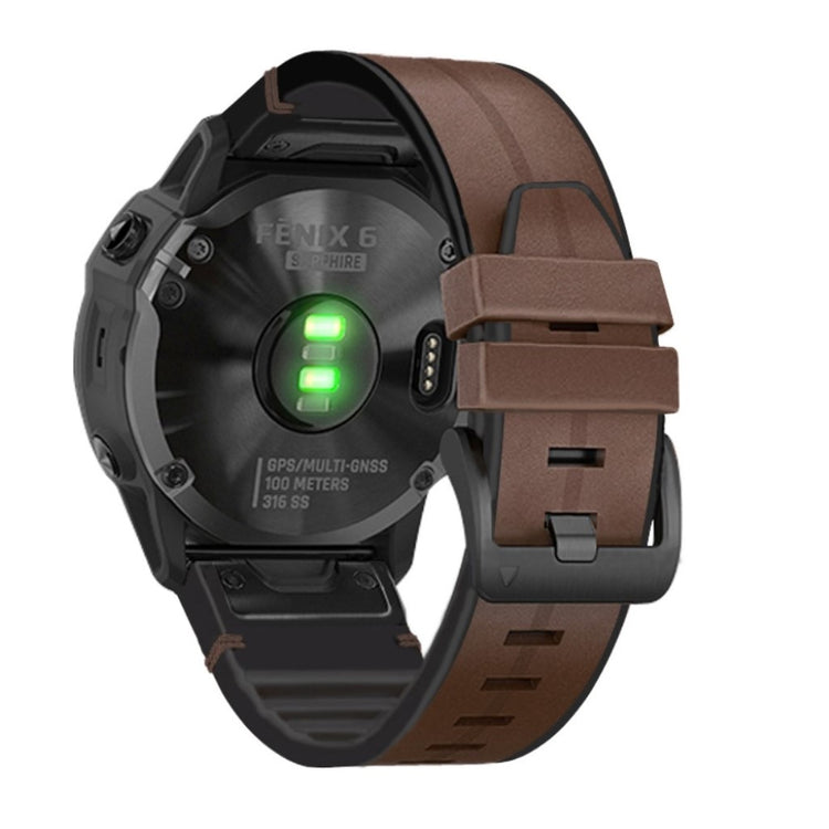 Garmin Fenix 6 / Garmin Fenix 5 Ægte læder og Silikone Rem - Brun#serie_4