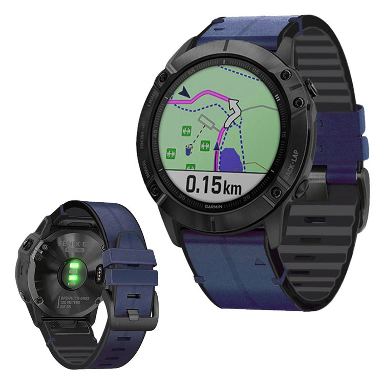 Garmin Fenix 6 / Garmin Fenix 5 Ægte læder og Silikone Rem - Blå#serie_5