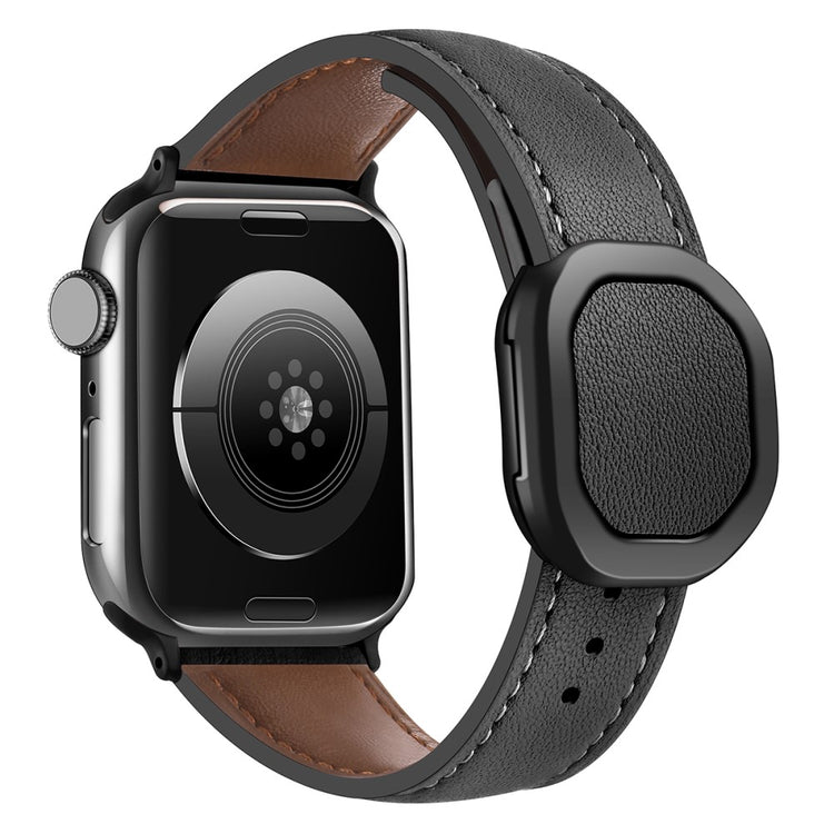 Genuine Cow Leather Strap Apple Watch Series 41mm - 40mm - 38mm Magnetic Buckle Wrist Band - Black#serie_8