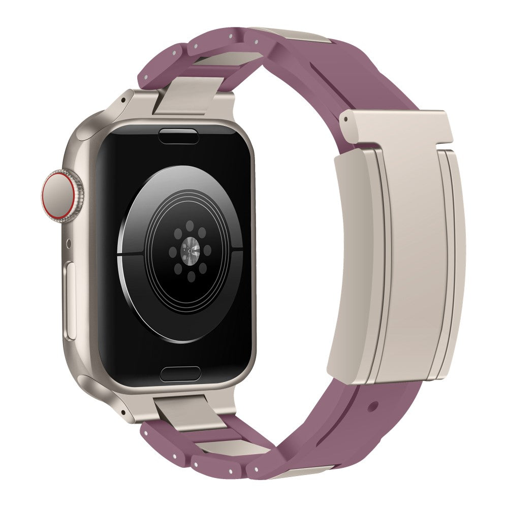 Apple Watch Series 41mm - 40mm - 38mm Stainless Steel+Rubber Strap - Purple+Starlight Buckle#serie_9