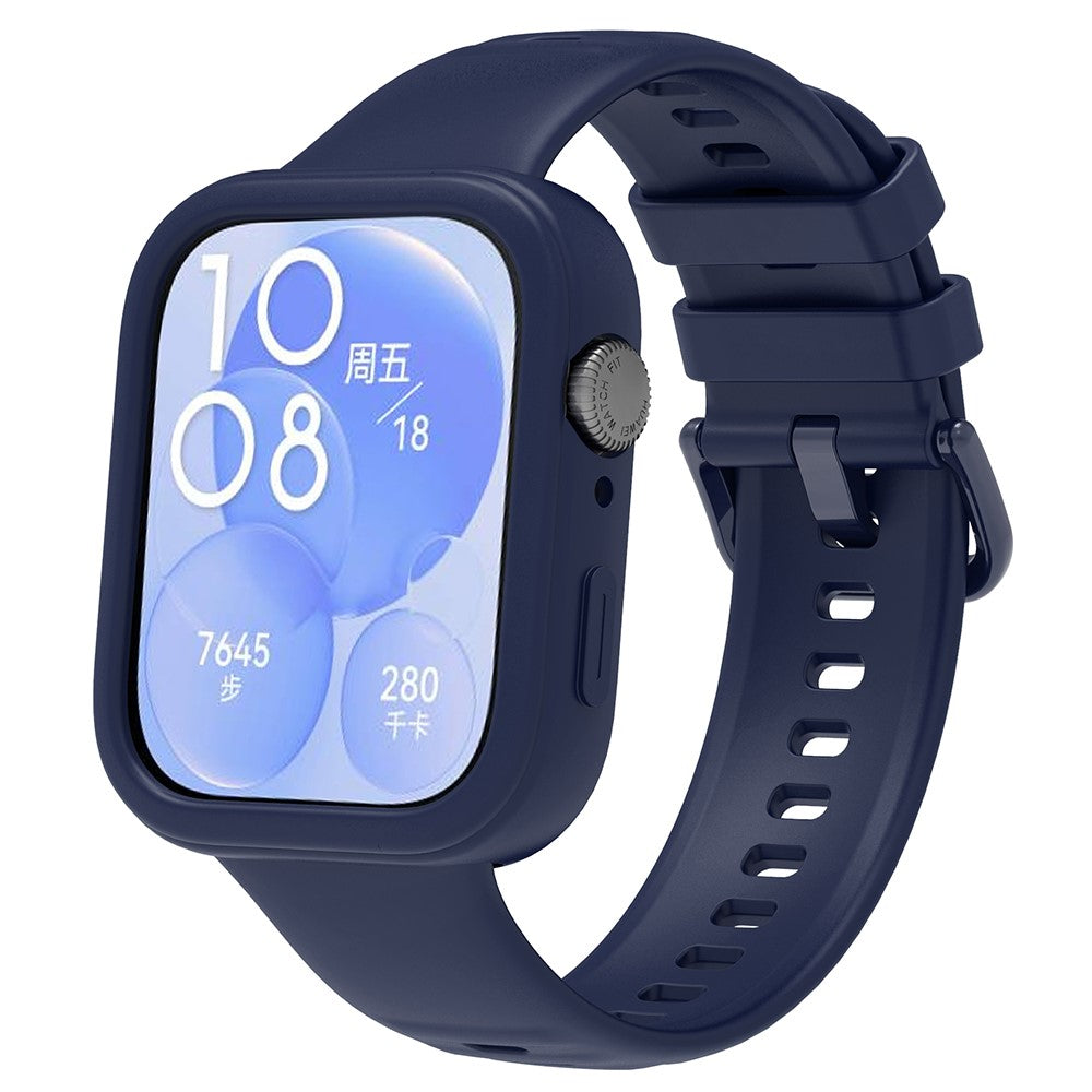 Huawei Watch Fit 3 Silicone Band Wrist Strap with Watch Case - Navy Blue#serie_3