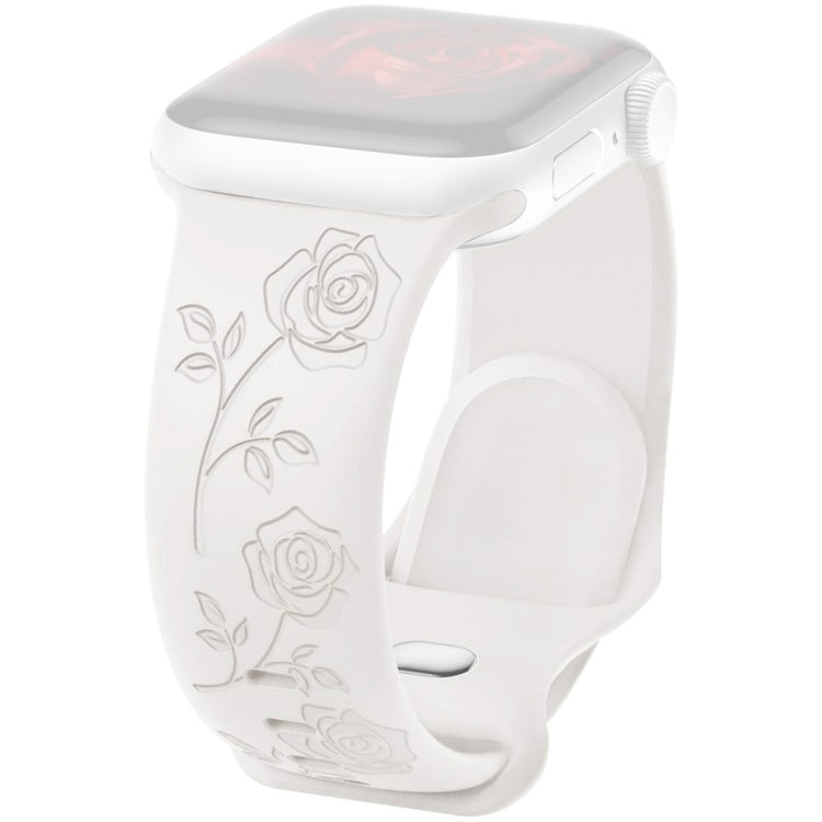 Apple Watch Series 41mm - 40mm - 38mm Rose Engraved Watch Strap Silicone Band - White#serie_3