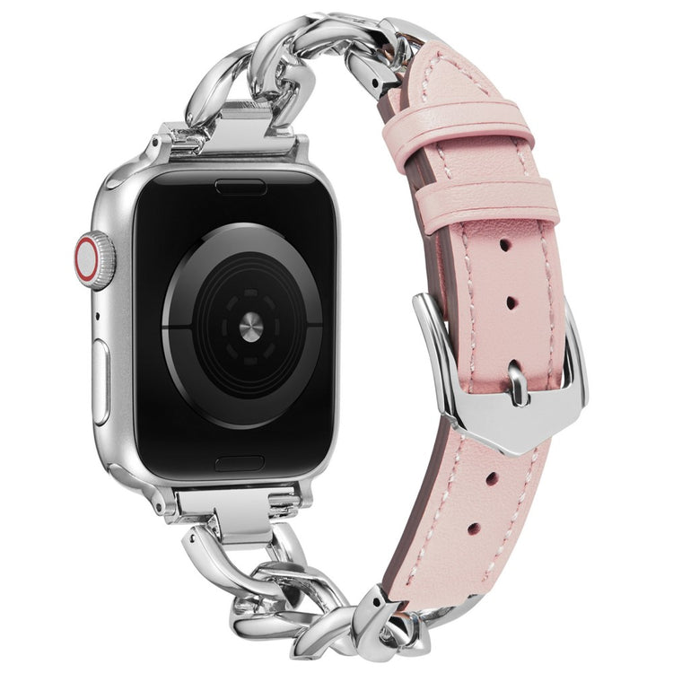 Apple Watch Series 49mm - 45mm - 44mm - 42mm Zinc Alloy+Cowhide Watch Strap - Pink+Silver#serie_2