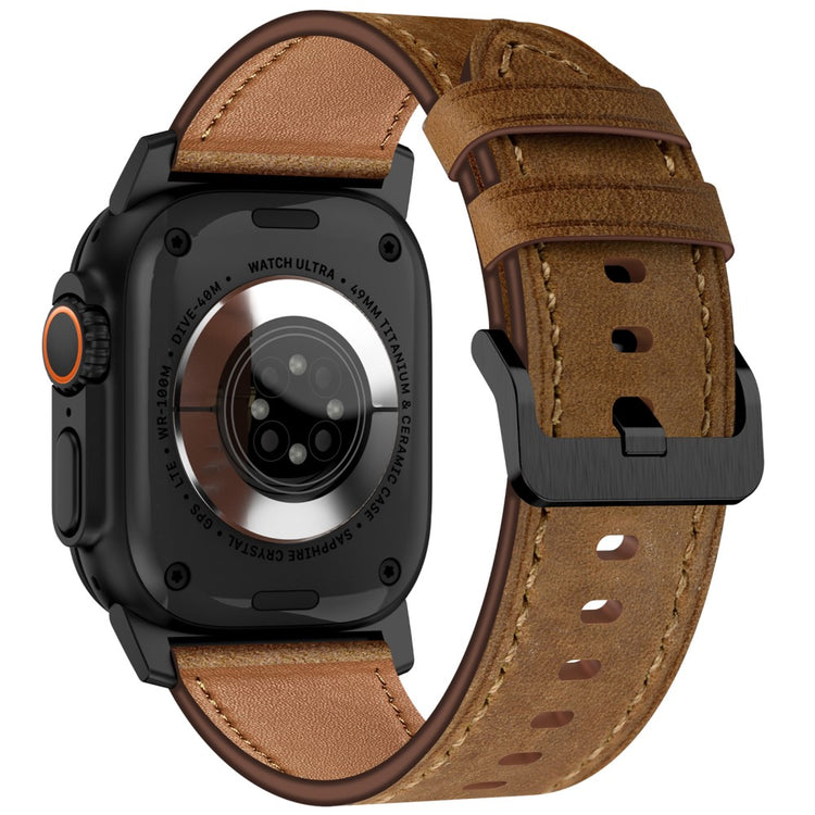 KALEBOL Apple Watch Series 49mm - 45mm - 44mm - 42mm Cowhide Leather Band - Black+Dark Brown#serie_4