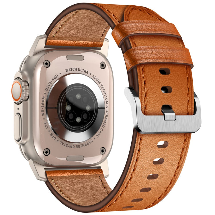 KALEBOL Apple Watch Series 49mm - 45mm - 44mm - 42mm Cowhide Leather Band - Titanium+Brown#serie_8