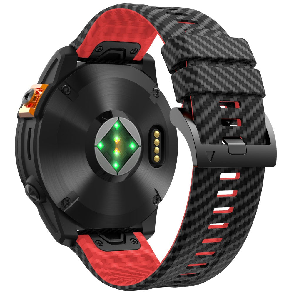 Garmin Fenix 7 Quickfit 22mm Replacement Watch Strap Carbon Fiber Texture Silicone Band - Black+Red#serie_5